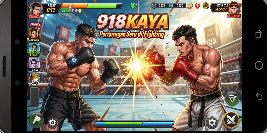 Tampilan gameplay mendebarkan dalam pertarungan karakter 918KAYA.