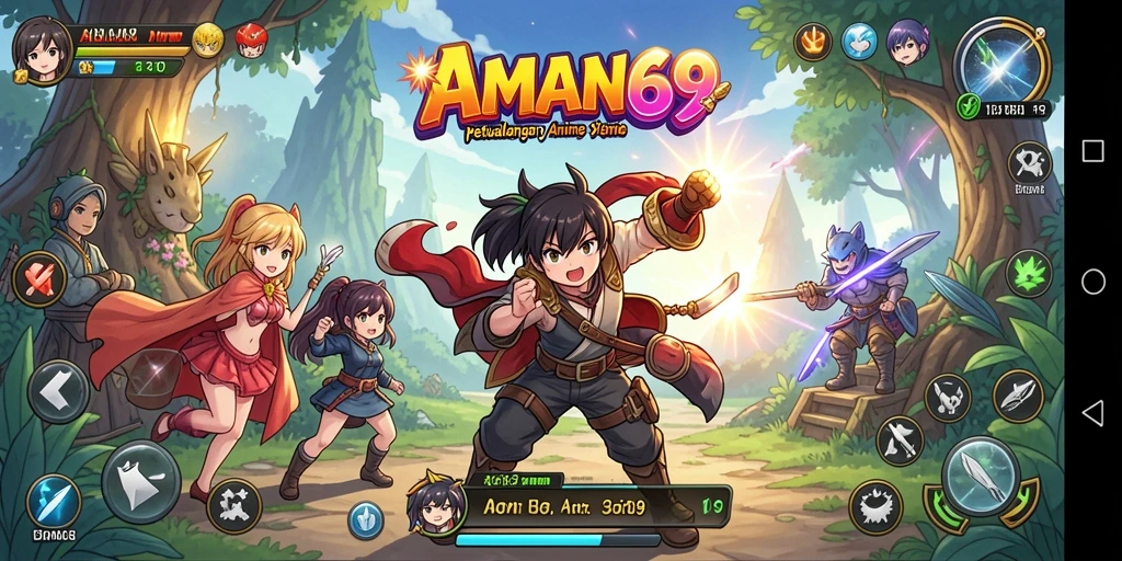 Tampilan gameplay seru dalam AMAN69 dengan karakter Anime yang menarik.