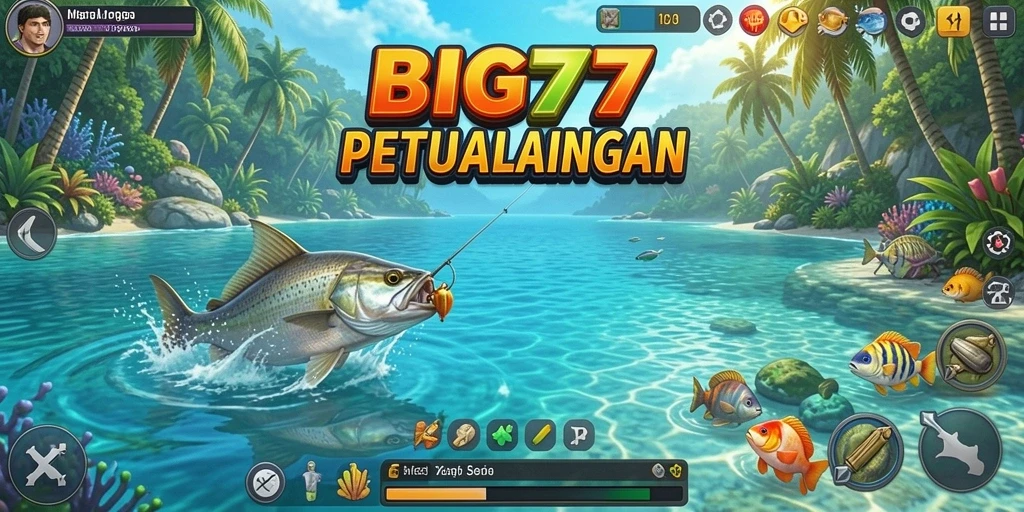 Tampilan gameplay memancing yang seru dan realistis di BIG77.