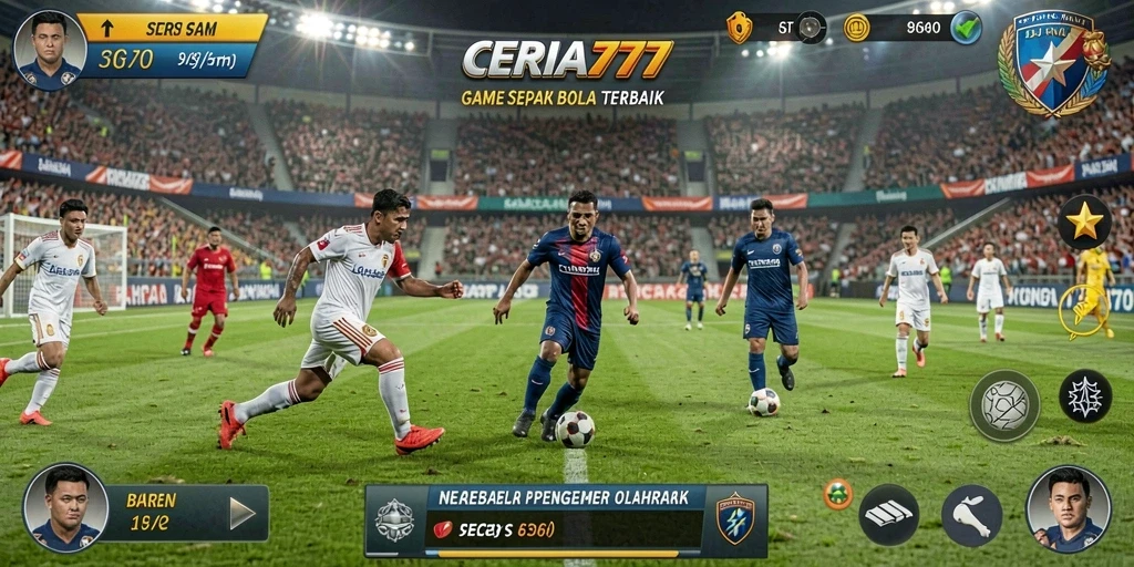 Screenshot gameplay CERIA777 yang menampilkan aksi sepak bola yang mendebarkan.