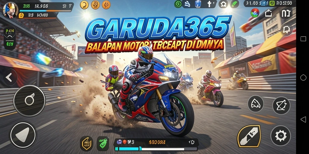 Tampilan gameplay balapan motor yang seru dan mendebarkan.
