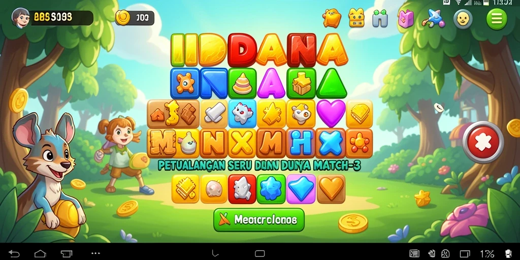 Tampilan gameplay seru di INDAAA dengan warna-warna mencolok.