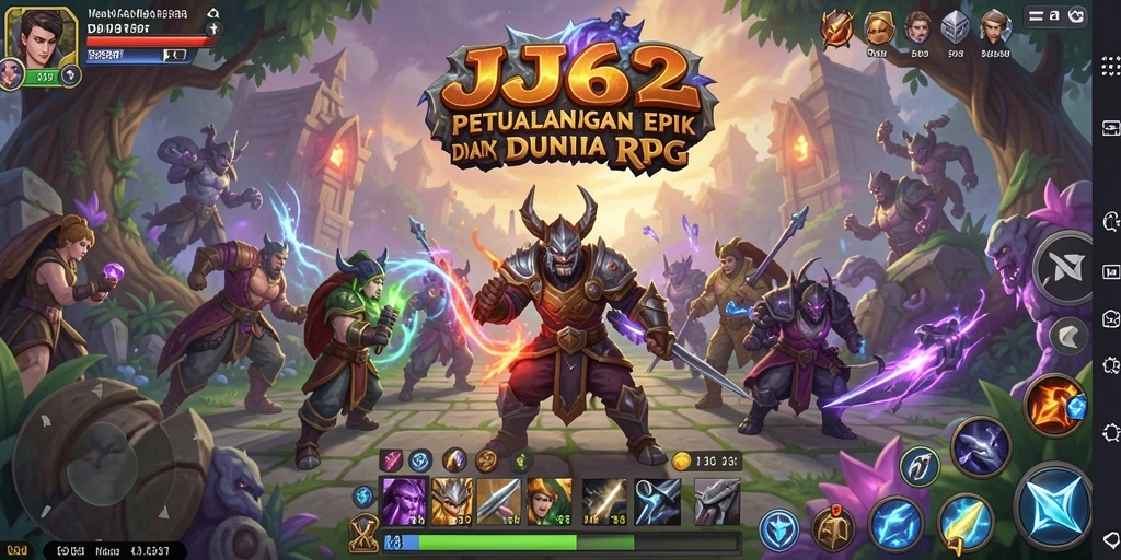 Tangkapan layar gameplay <strong>JJ62</strong> menampilkan aksi pertarungan epik dan lingkungan yang indah.