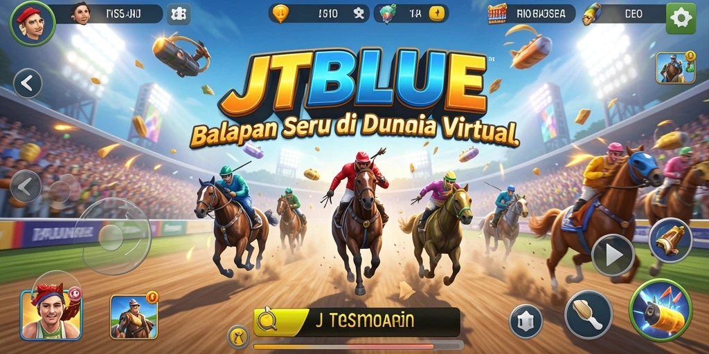 Screenshot gameplay JTBLUE yang menunjukkan aksi balap yang seru.