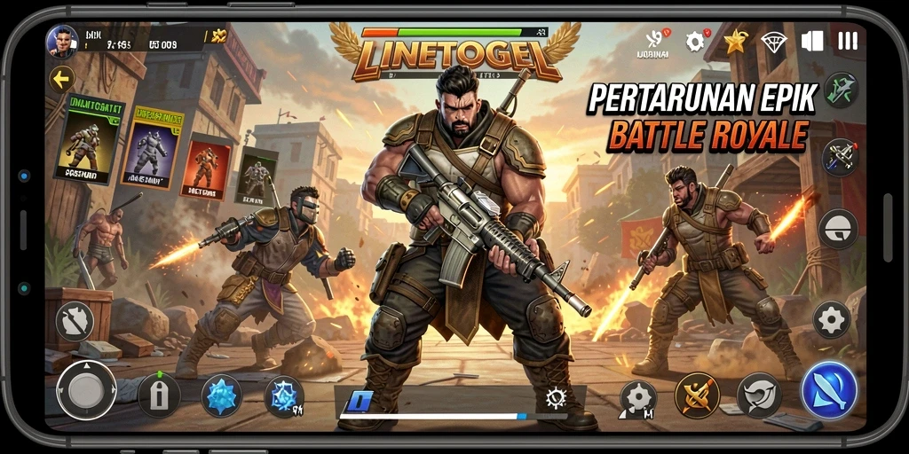 Tampilan gameplay menarik dari LINETOGEL dalam mode Battle Royale.