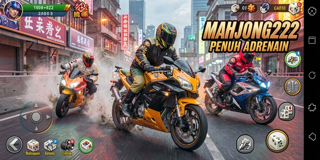 Gameplay seru dan mendebarkan dari MAHJONG222 saat balapan motor.