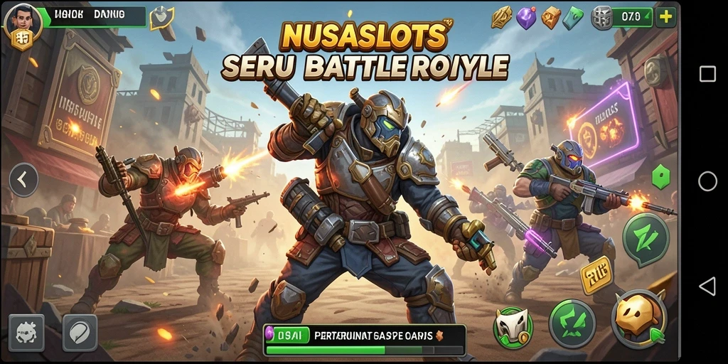 Screenshot NUSASLOTS menampilkan aksi seru dalam pertarungan Battle Royale.