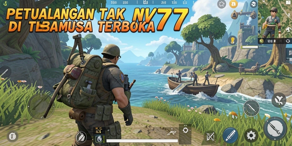 Gameplay NV77 yang menampilkan dunia terbuka yang luas dan penuh warna.
