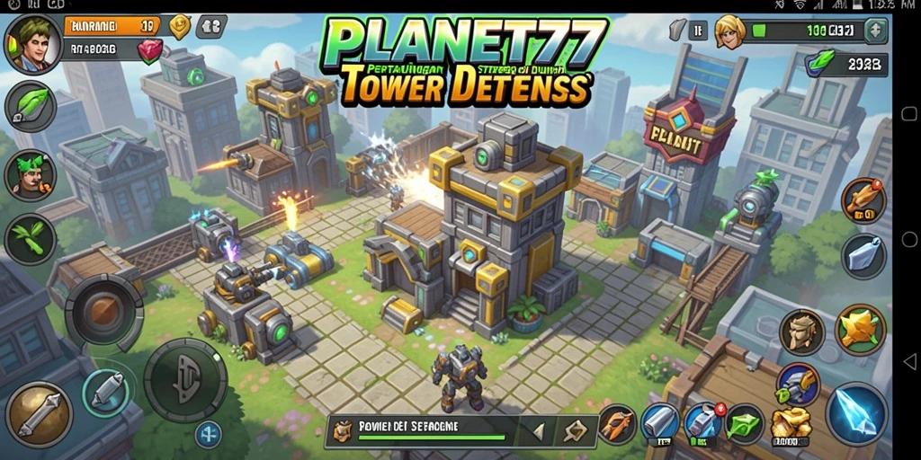 Tampilan permainan Tower Defense yang indah dan strategis dalam PLANET77.