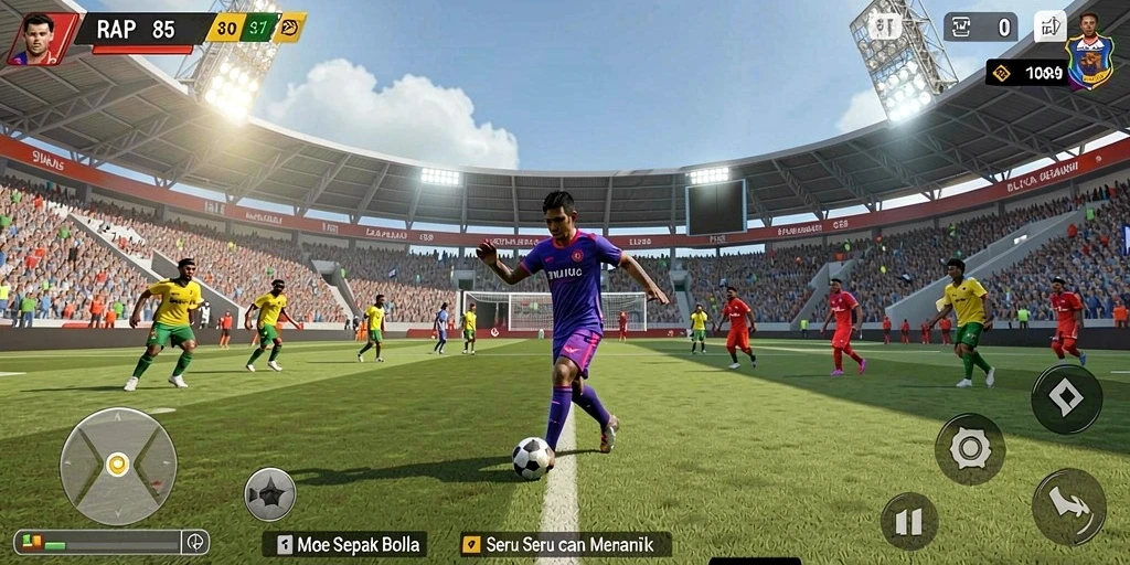 Tangkapan layar utama RAP89 menampilkan aksi sepak bola yang intens dan mendebarkan.