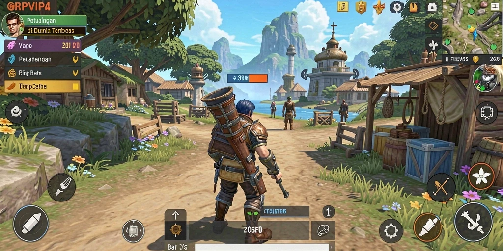Screenshot gameplay RPVIP4 menampilkan petualangan seru di dunia terbuka.
