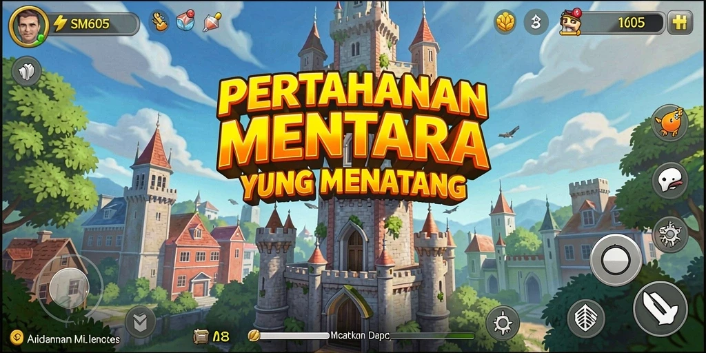Tampilan gameplay SM605 yang menarik dalam mode Tower Defense.