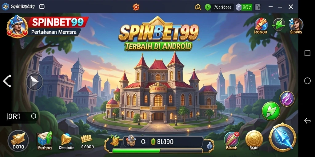 Tampilan gameplay SPINBET99 yang menampilkan menara pertahanan dan musuh.
