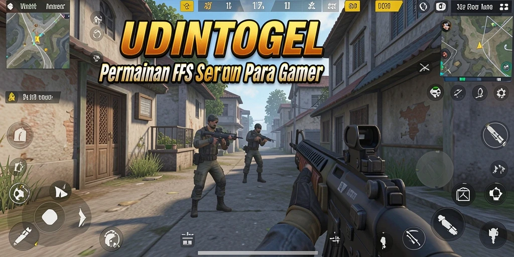 Screenshot gameplay <strong>UDINTOGEL</strong> menunjukkan aksi menembak yang mendebarkan.