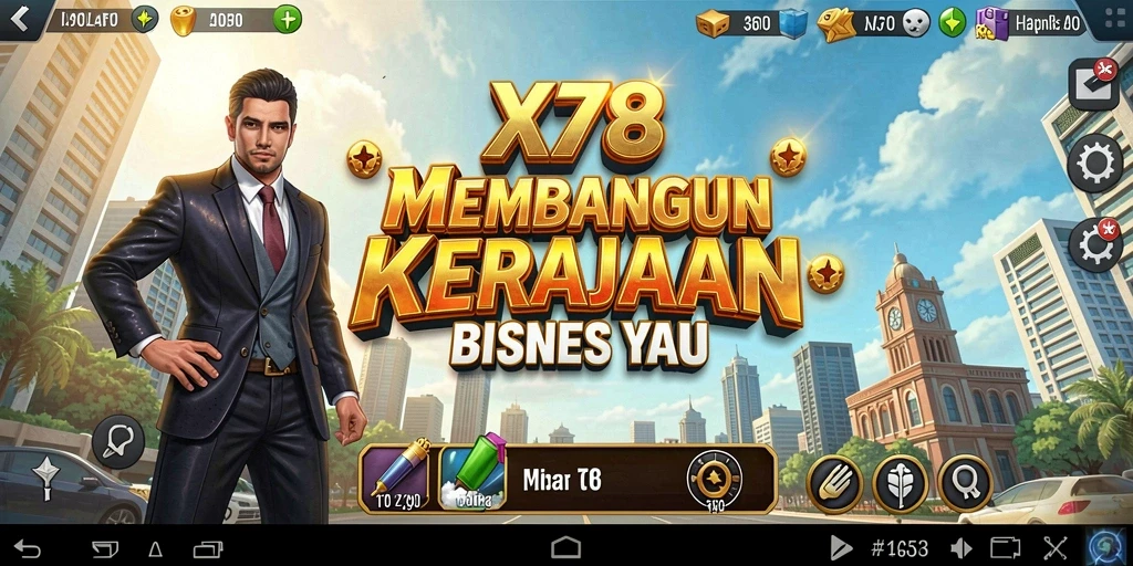 Screenshot utama X78 menampilkan gameplay menarik dari simulasi bisnis.